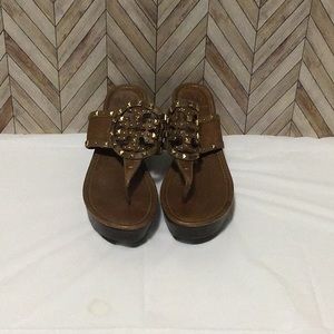 Tory Burch Marisa Brown Wedge Leather Sandals